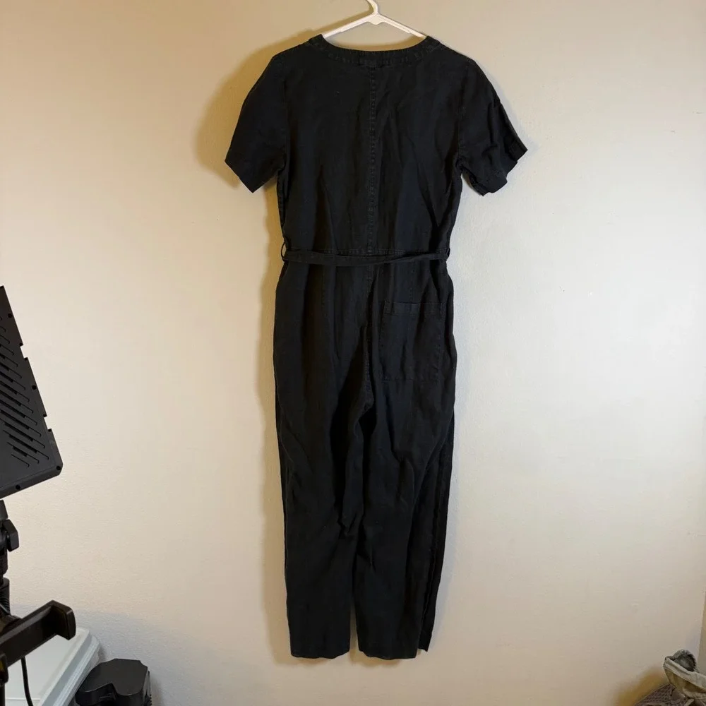 Everlane Black 100% Linen Short Sleeve Button Front Picnic Jumpsuit‎ Womens 4